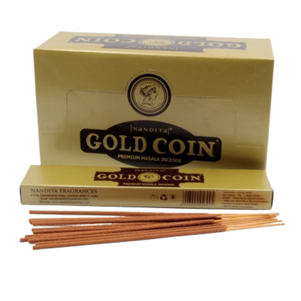 Nandita Fragrance Gold Coin Handrolled Agarbatti 50G, Premum incense stick , pack of 6