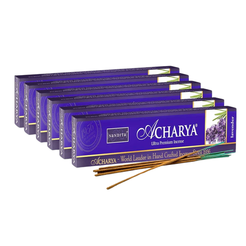 Nandita Fragrance Acharya Lavender Agarbatti, Handrolled Masala Incensticks 50G , pack of 6